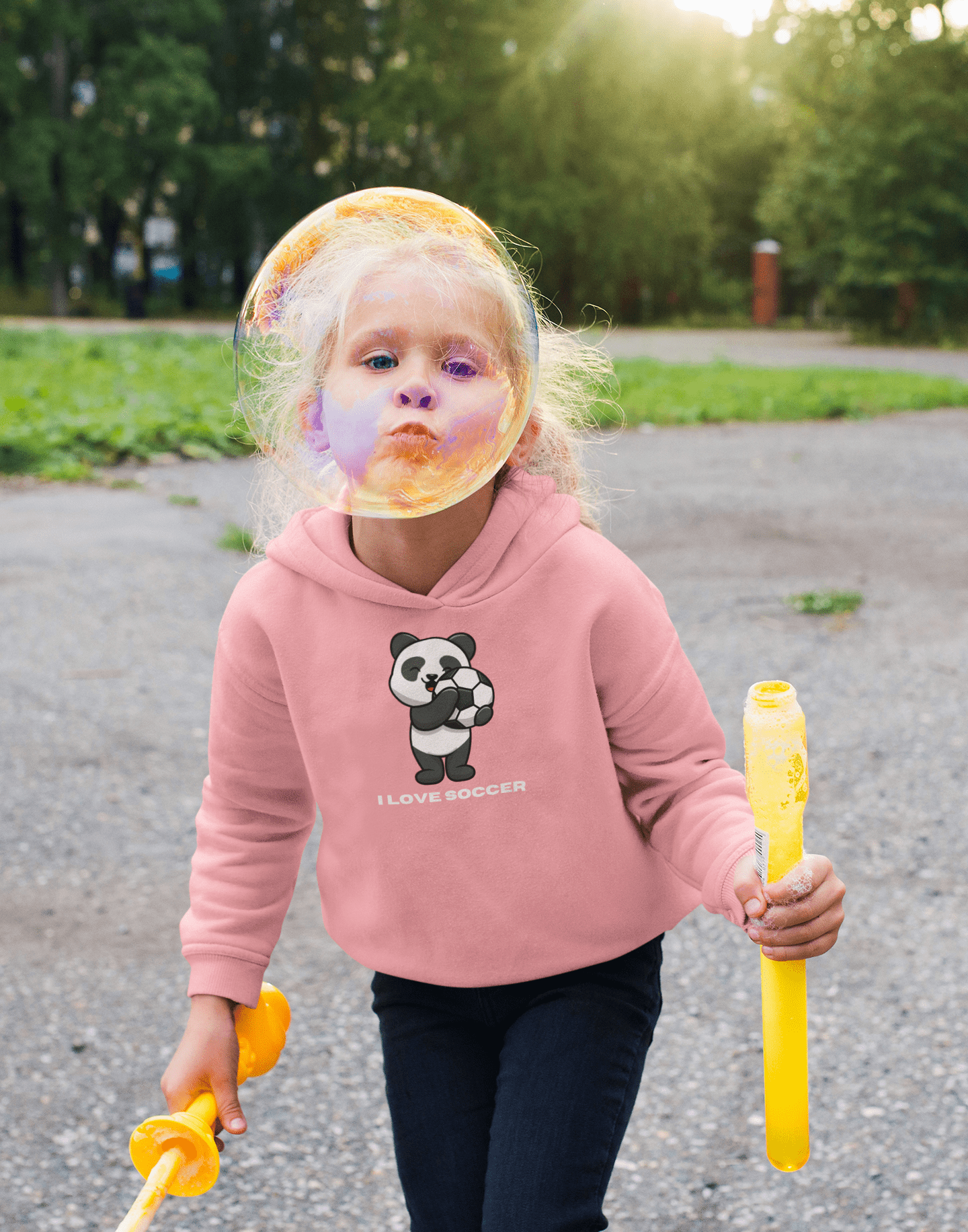 Toddler Hoodie — Cute Panda "I Love Soccer" Pullover Hoodie for Kids