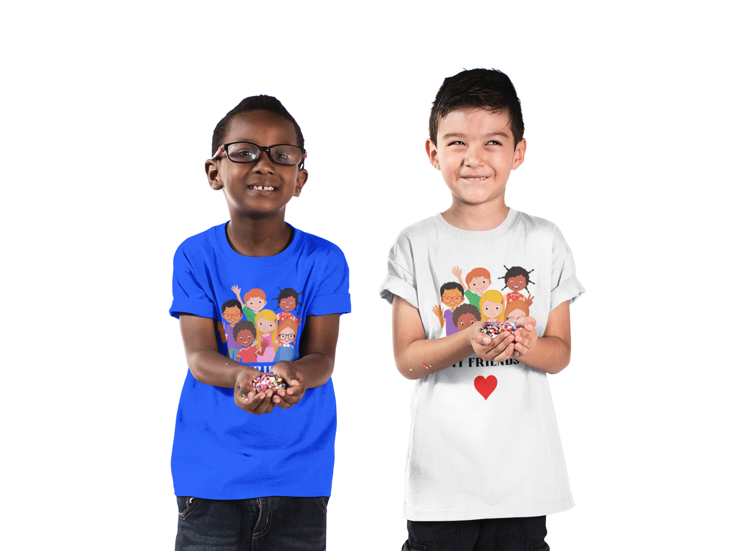 Love and Peace Toddler Tee — "My Friends" Diverse Kids Graphic with Heart