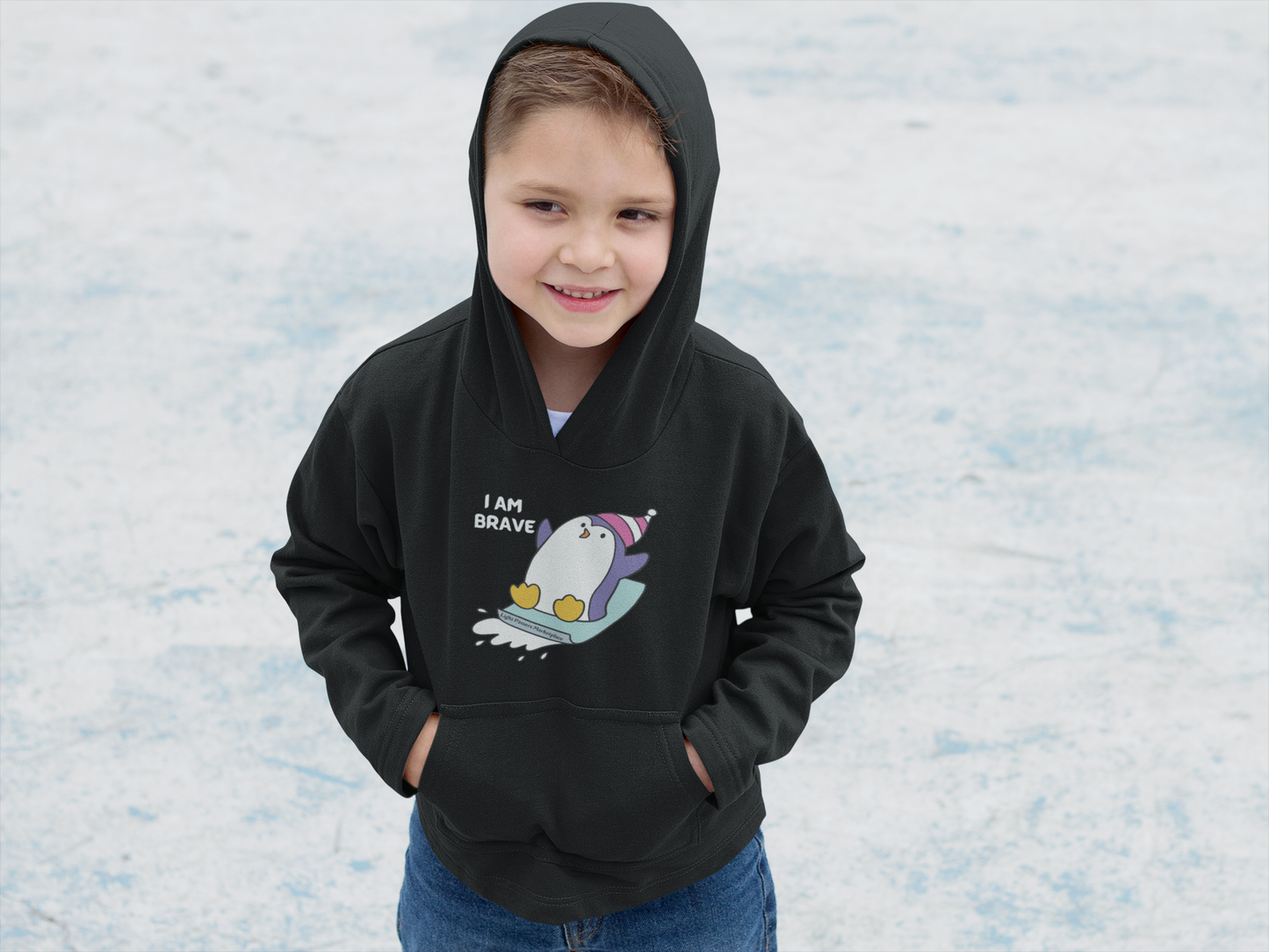 Light Passers Marketplace Brave Penguin "I am Brave" Toddler Pullover Fleece Sweatshirt Simple Messages, Mental Health, Fitness