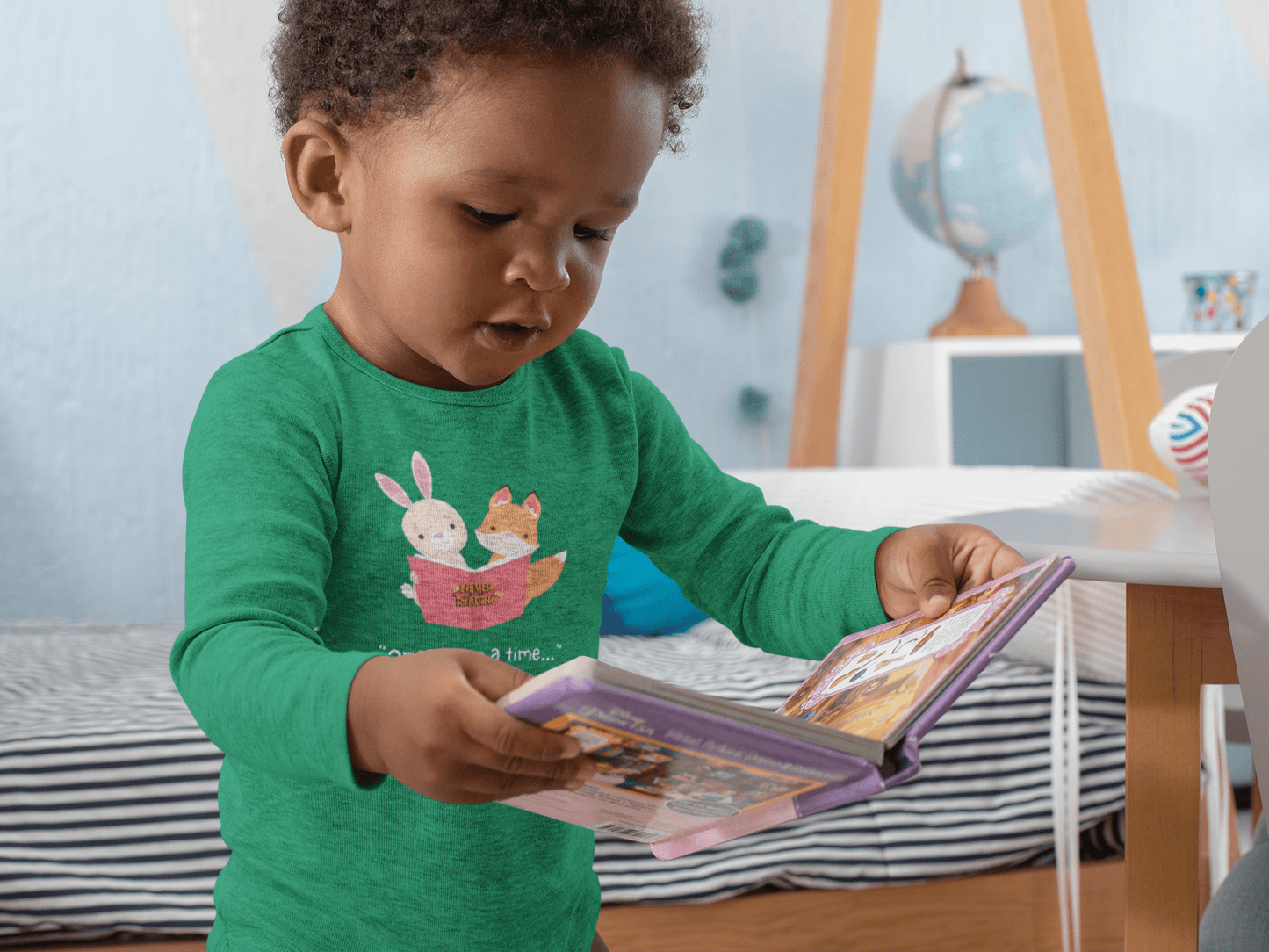 Infant Bodysuit - "Once Upon a Time" Storybook Fox & Bunny Long Sleeve Baby Onesie