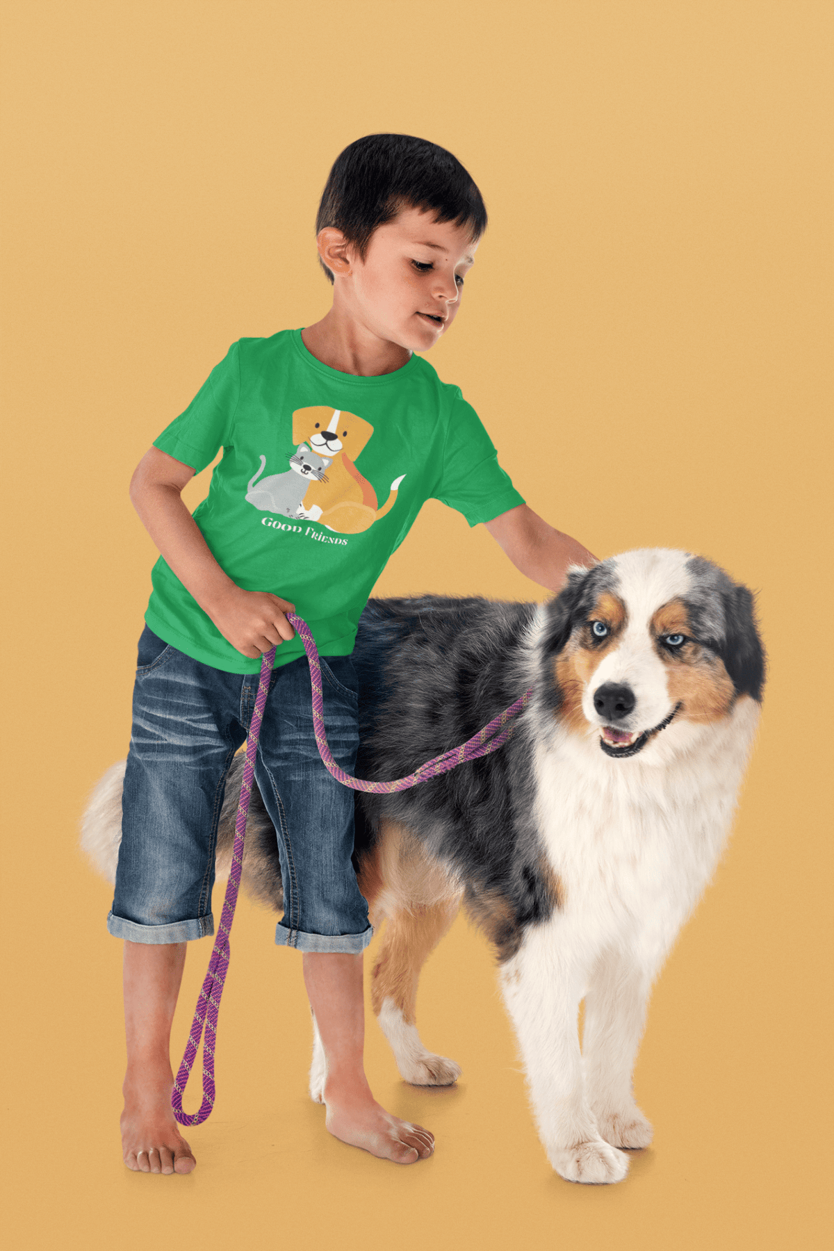 Kids T‑Shirt — "Good Friends" Dog & Cat Cute Graphic Tee for Children