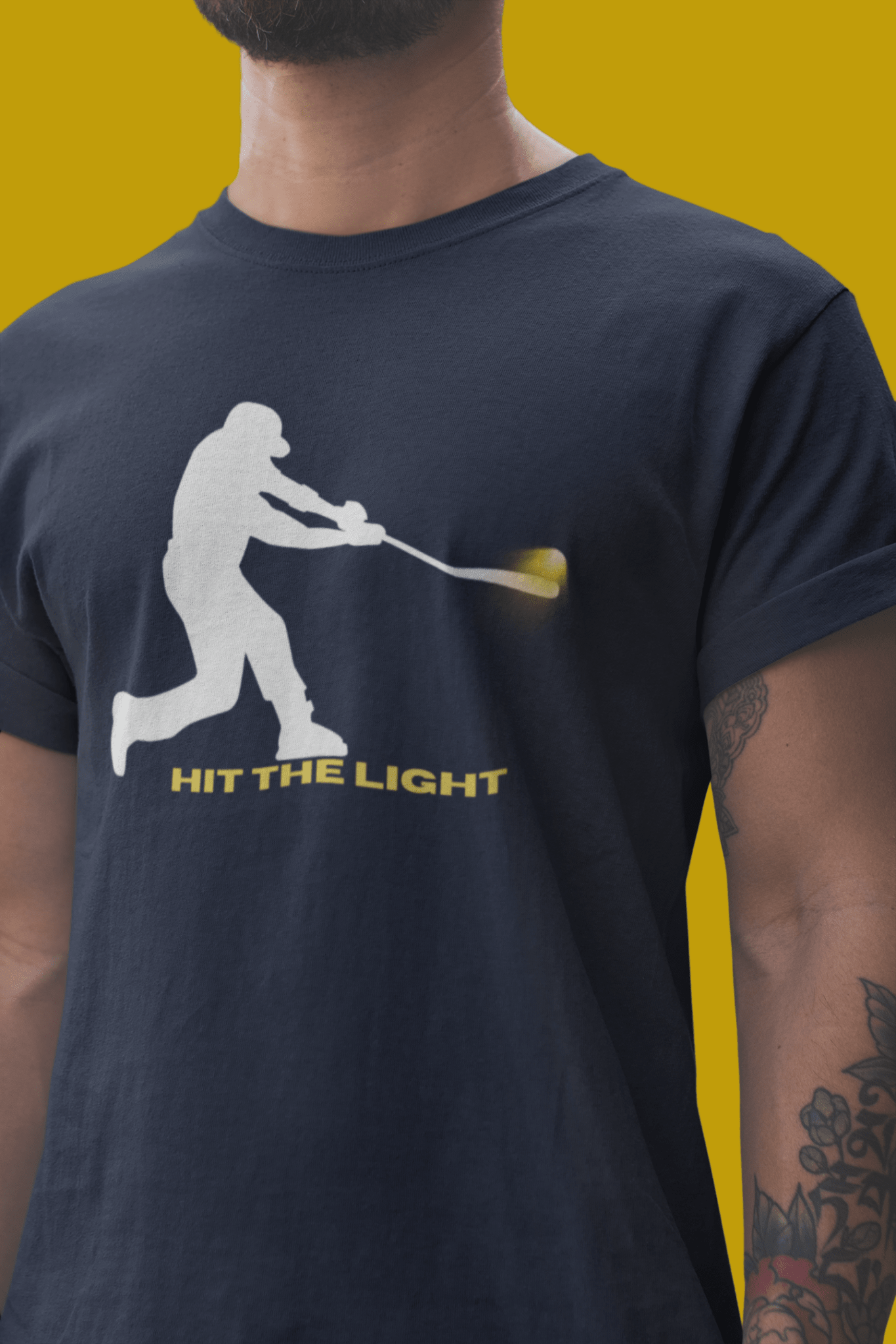Baseball Batter Silhouette Adult Unisex T‑Shirt — "Hit the Light" white or black images